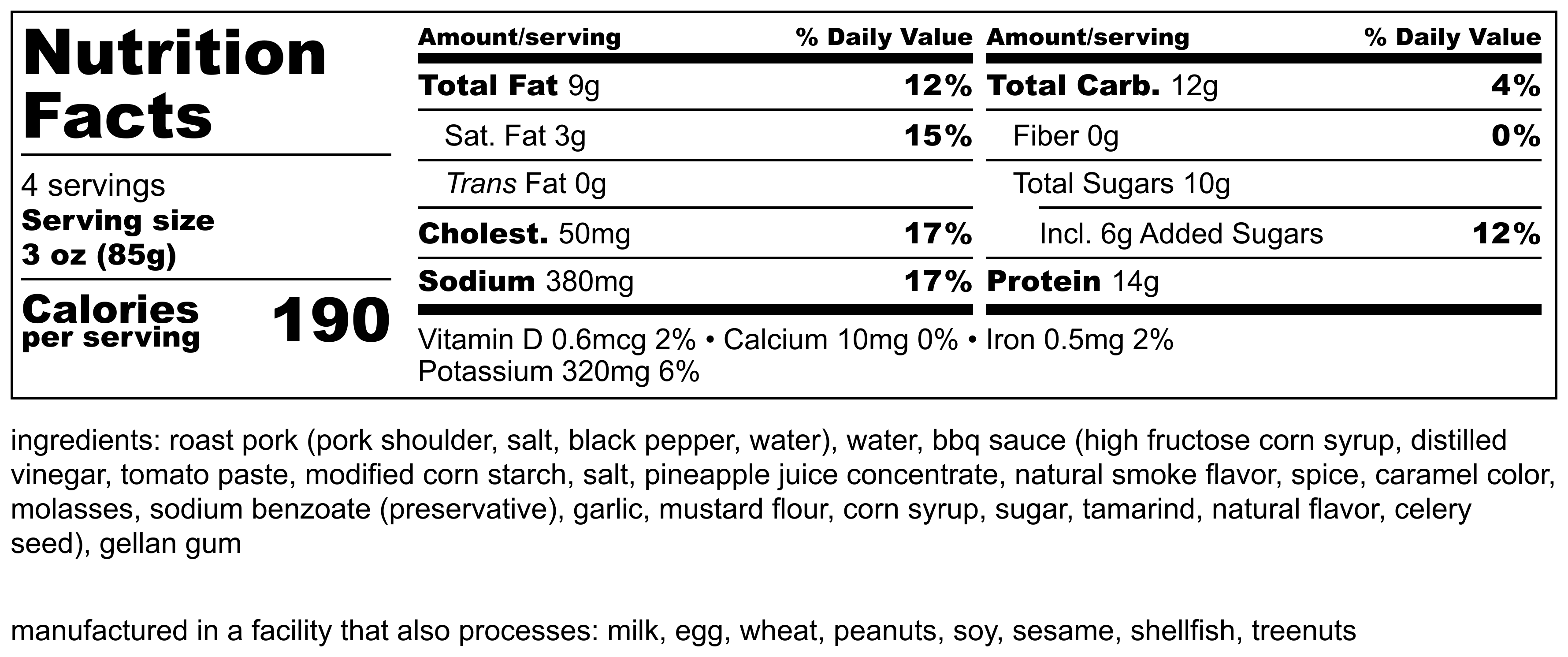 BBQ PORK Pureese Meal Co 